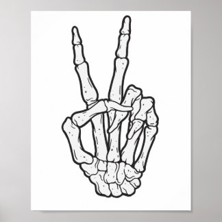 Poster Squelette fait main signe de paix