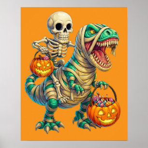Poster Squelette Fantaisiste à Cheval sur un T-Rex Momie