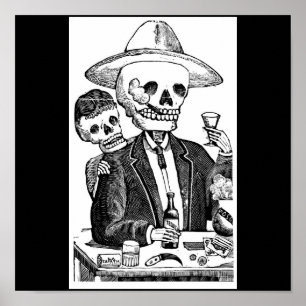 Poster Squelette Fumer et boire de la tequila