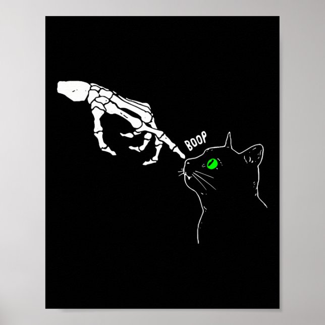Poster Squelette Halloween drôle sur le nez d'un chat (Devant)