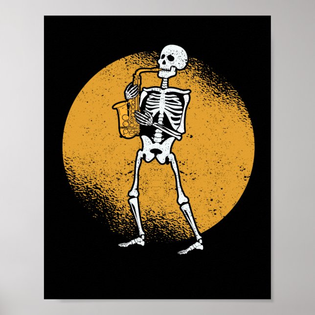 Poster Squelette jouant saxophone jazz halloween musique (Devant)