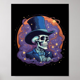 Poster Squelette Magicien Haut Chapeau Stars Fumer Hauteu