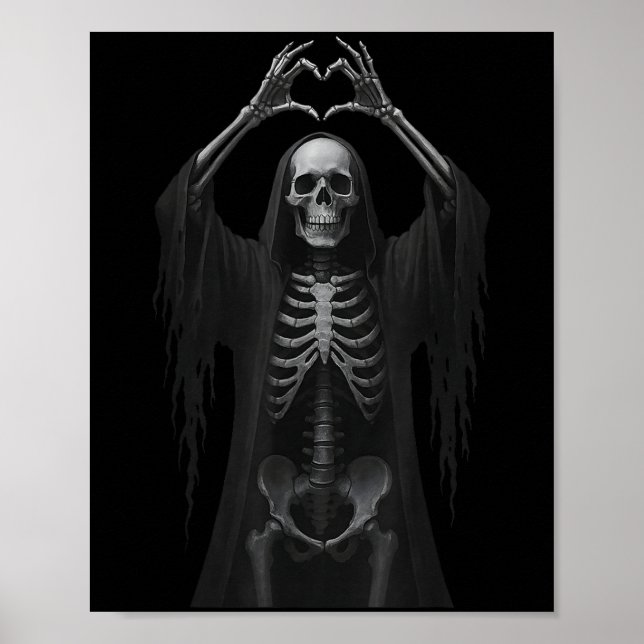 Poster Squelette Mains Coeur Signal Y Visage Drôle Hallow (Devant)