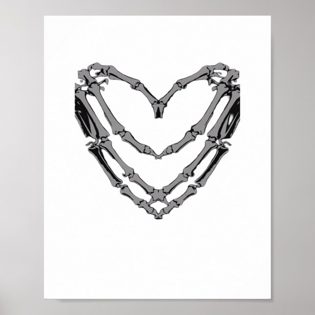Poster Squelette Mains Coeur Signer Retro Costume Hallowe (Devant)