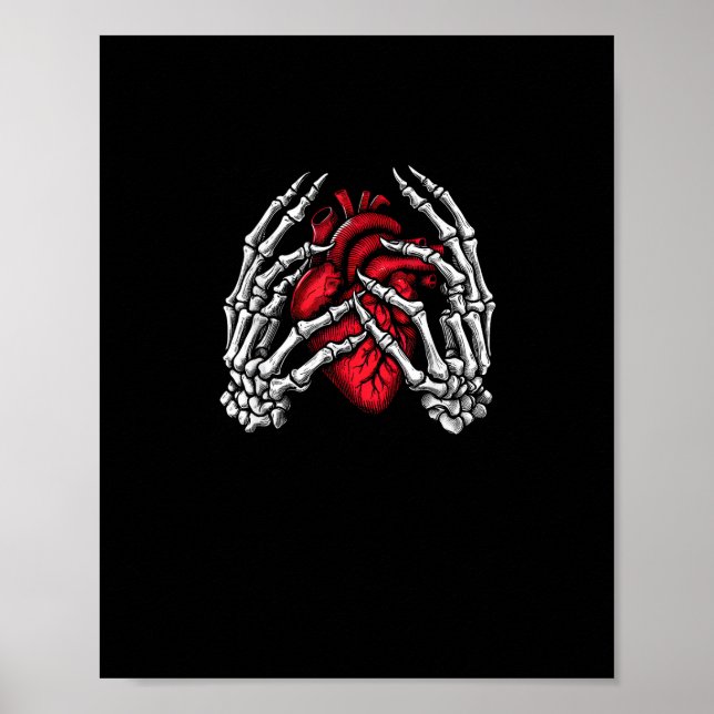 Poster Squelette Mains tenant Coeur Halloween Costume (Devant)