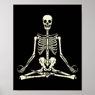 Poster Squelette méditant lotus yoga zen lance Halloween