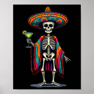 Poster Squelette Mexicain Sombrero Cinco De Mayo Fiesta P