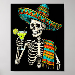 Poster squelette mexicain sombrero cinco de mayo mexicain