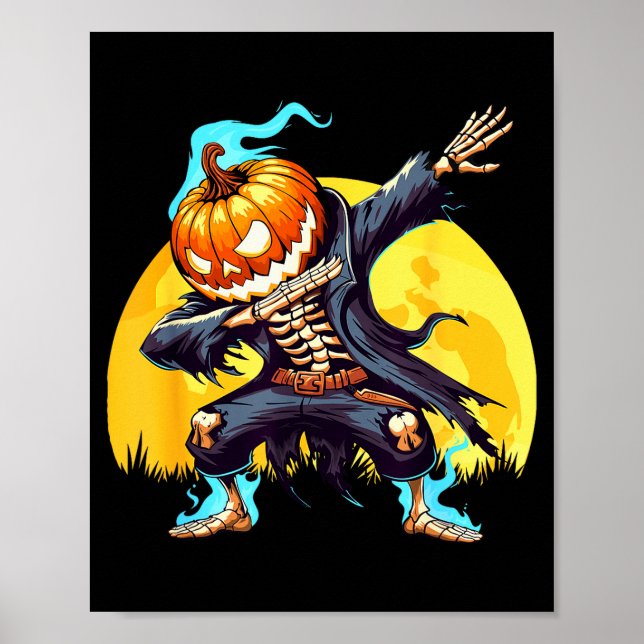 Poster Squelette qui fait le dab Tête de citrouille sans  (Devant)