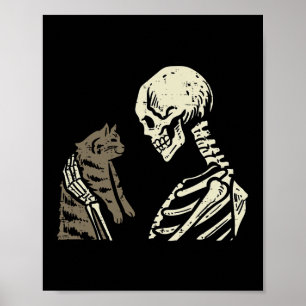 Poster Squelette tenant Chat amusant Halloween Crâne Homm