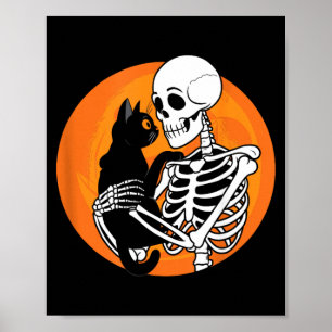 Poster Squelette tenant un chat noir mignon - Art de sque