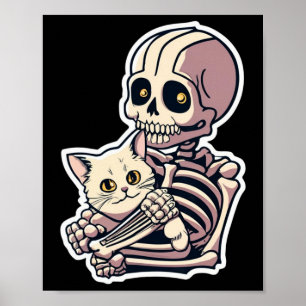 Poster Squelette tenant une chemise de chat Lazy Hallowee