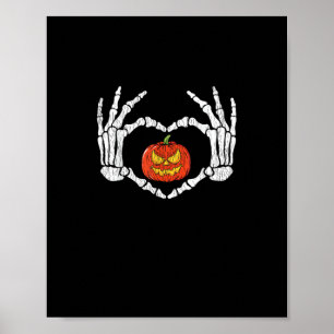 Poster Squelette vintage Mains Coeur Citrouille Hauteur d
