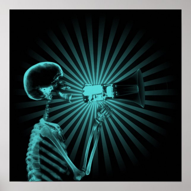 Poster Squelette X-Ray sur Megaphone - Turquoise (Devant)