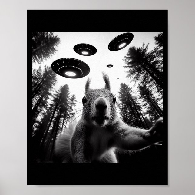 Poster Squirrel Selfie With Alien Ufo Funny For Men Women (Devant)