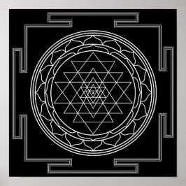 Poster Sri Yantra blanc sur noir