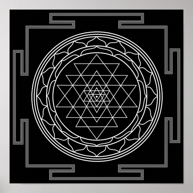 Poster Sri Yantra blanc sur noir (Devant)