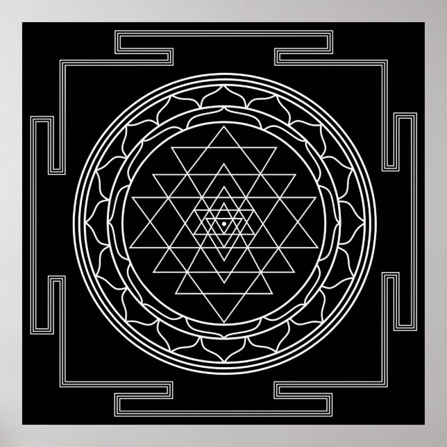 Poster Sri Yantra blanc sur noir (Devant)