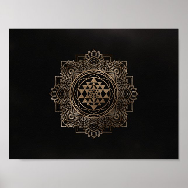 Poster Sri Yantra / Sri Chakra en lotus dorés (Devant)
