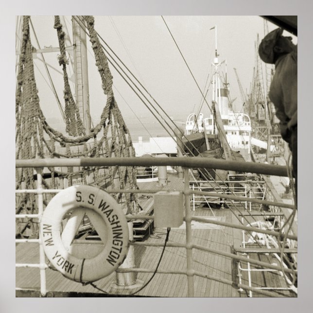 Poster SS Washington Luxury Liner Cruise Ship 1930's Deck (Devant)