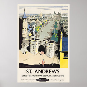 Poster St Andrews Fife Écosse Grande-Bretagne Vintage