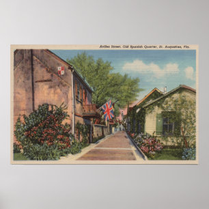Poster St Augustine, FL - Aviles St. en vieux espagnol