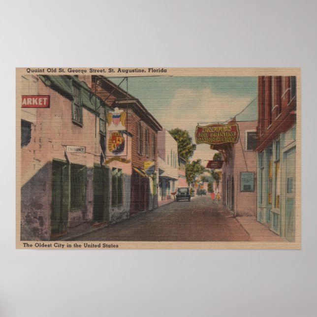 Poster St. Augustine, Floride - Vue sur St. George St. (Devant)