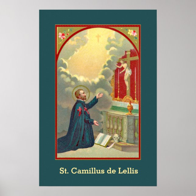 Poster St. Camillus prier avant un crucifix (M 020) (Devant)