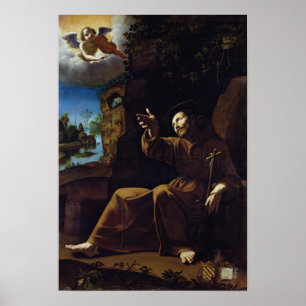 Poster St Francis d'Assisi a consolé par un ange