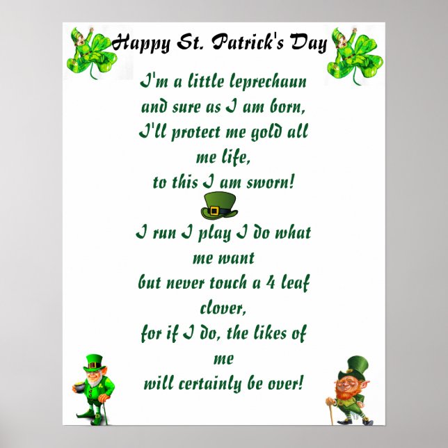 POSTER ST. LE JOUR DE PATRICK LEPRECHAUN POEM (Devant)