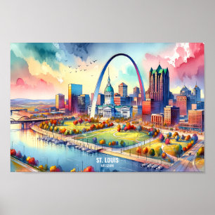 Poster St. Louis Missouri USA Travel Places aquarelle