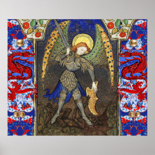 Poster St. Michel l'Archange avec Diable, Dragons rouges