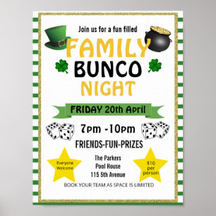 Poster st Patrick bunco nuit, bunco fête PTA événement PT