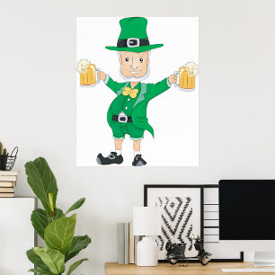 Poster St Patrick’s Day Leprechaun with Beer Mugs