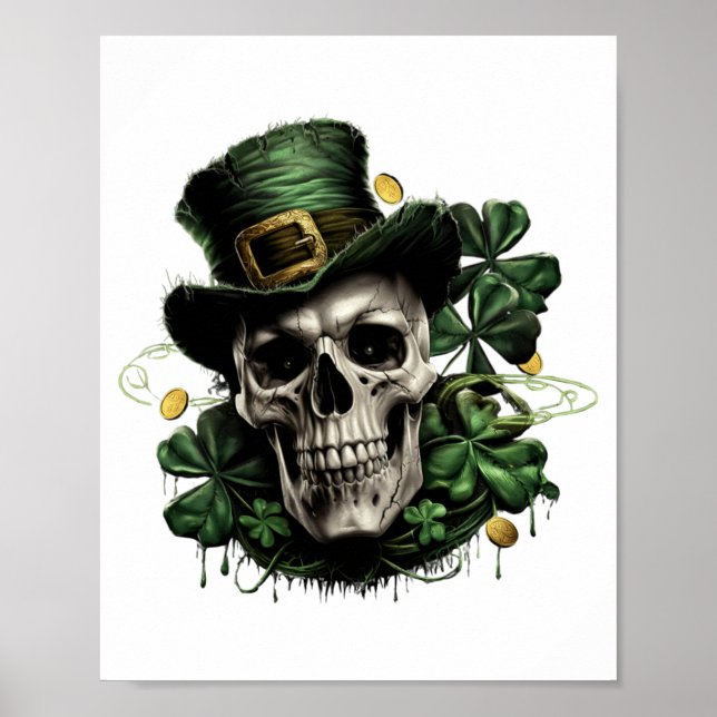 Poster St Patricks Day Dark Irish Skull With Shamrocks T  (Devant)