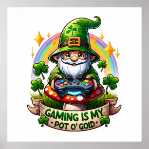 Poster St. Patrick's Day Gamer Gnome