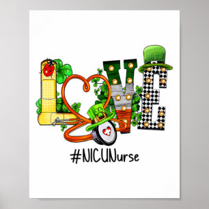 Poster St Patricks Day Infirmière Nicu Trèfle Amour Irlan