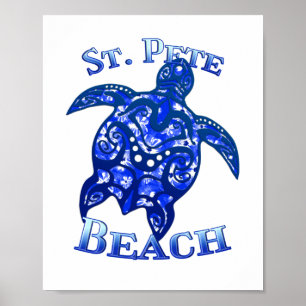 Poster St Pete Beach Floride Vacances Tortue Tribale
