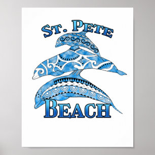 Poster St. Pete Florida Beach Vacation Dauphins tribaux