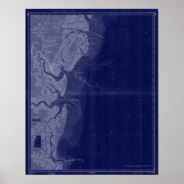 Poster St Simons Georgia Carte Carte Nautique Bleu Art