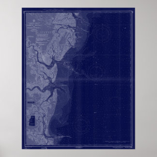 Poster St Simons Georgia Carte Carte Nautique Bleu Art