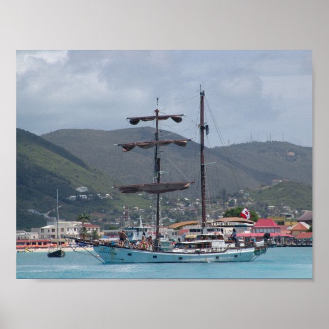 Poster St Thomas avec grand Sail Boat, ressemble à pirate (Devant)