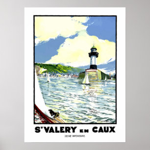 Poster St. Valery en Caux, eau, phare, voilier