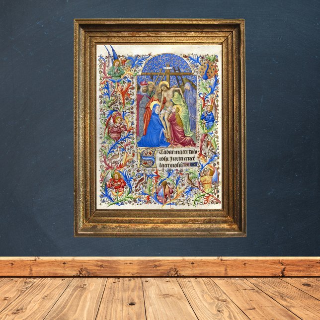 Poster Stabat Mater Dolorosa Crucifix Manuscrit médiéval (Stabat Mater Dolorosa Crucifix Medieval Manuscript Catholic Christian Lent Poster)