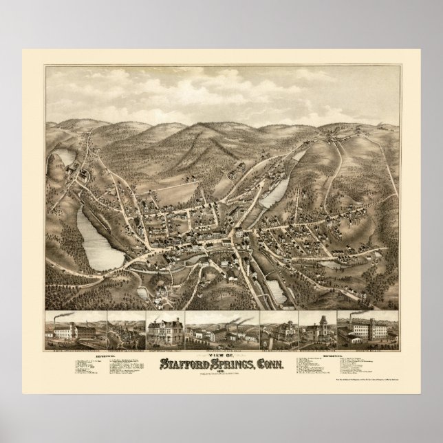 Poster Stafford Springs, CT Carte panoramique - 1878 (Devant)