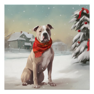 Poster Staffordshire américain dans la neige de Noël