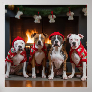 Poster Staffordshire américain près de la cheminée Noël