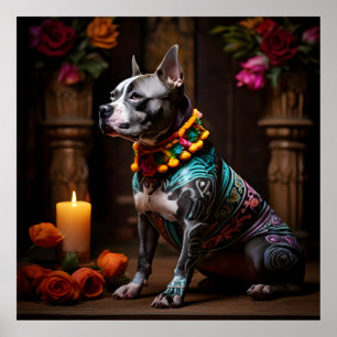 Poster Staffordshire Bull Terrier Autel Jour des Morts