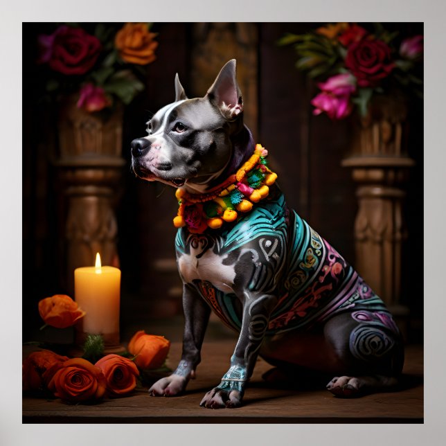 Poster Staffordshire Bull Terrier Jour des Morts (Devant)
