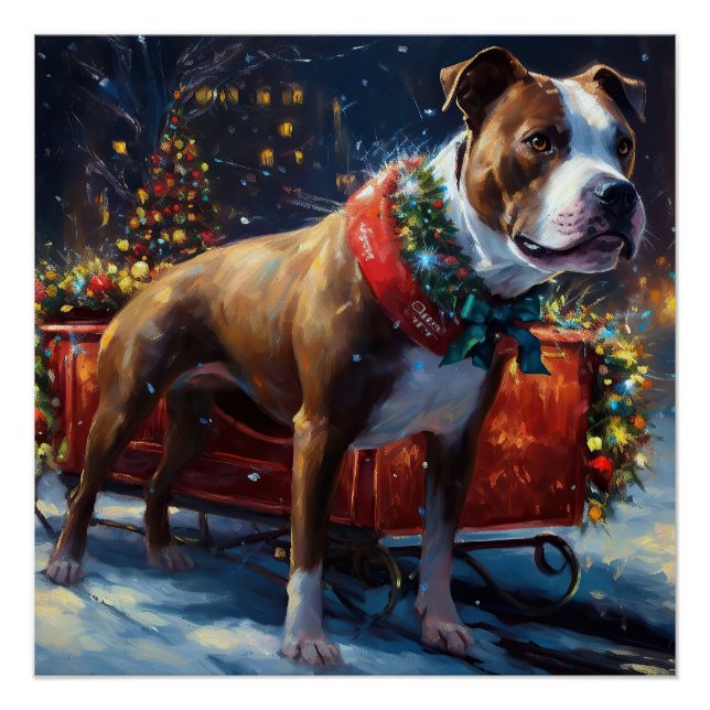 Poster Staffordshire Bull Terrier Noël Festive (Devant)